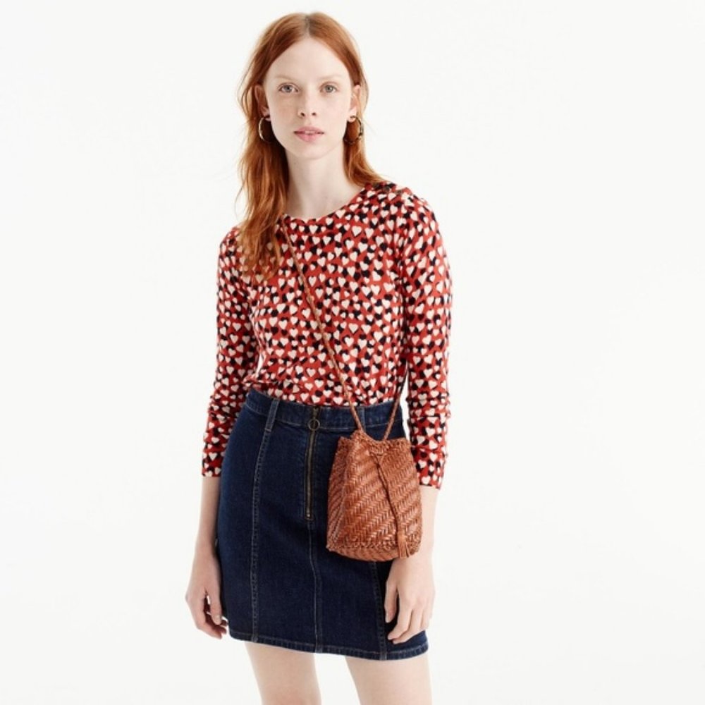J. Crew Printed Hearts Merino Wool Tippi Sweater - Picture 1 of 6